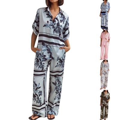 Women's Fashion Casual Homewear Fashion Casual Printed Cardigan Shirt Trousers Set