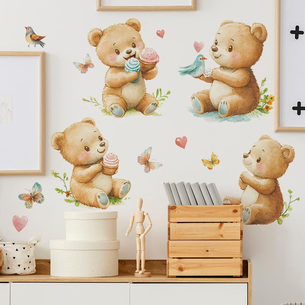 Cartoon Cute Bear Stickers for Children's Bedroom Living Room Home Wall Background Beautification and Decoration