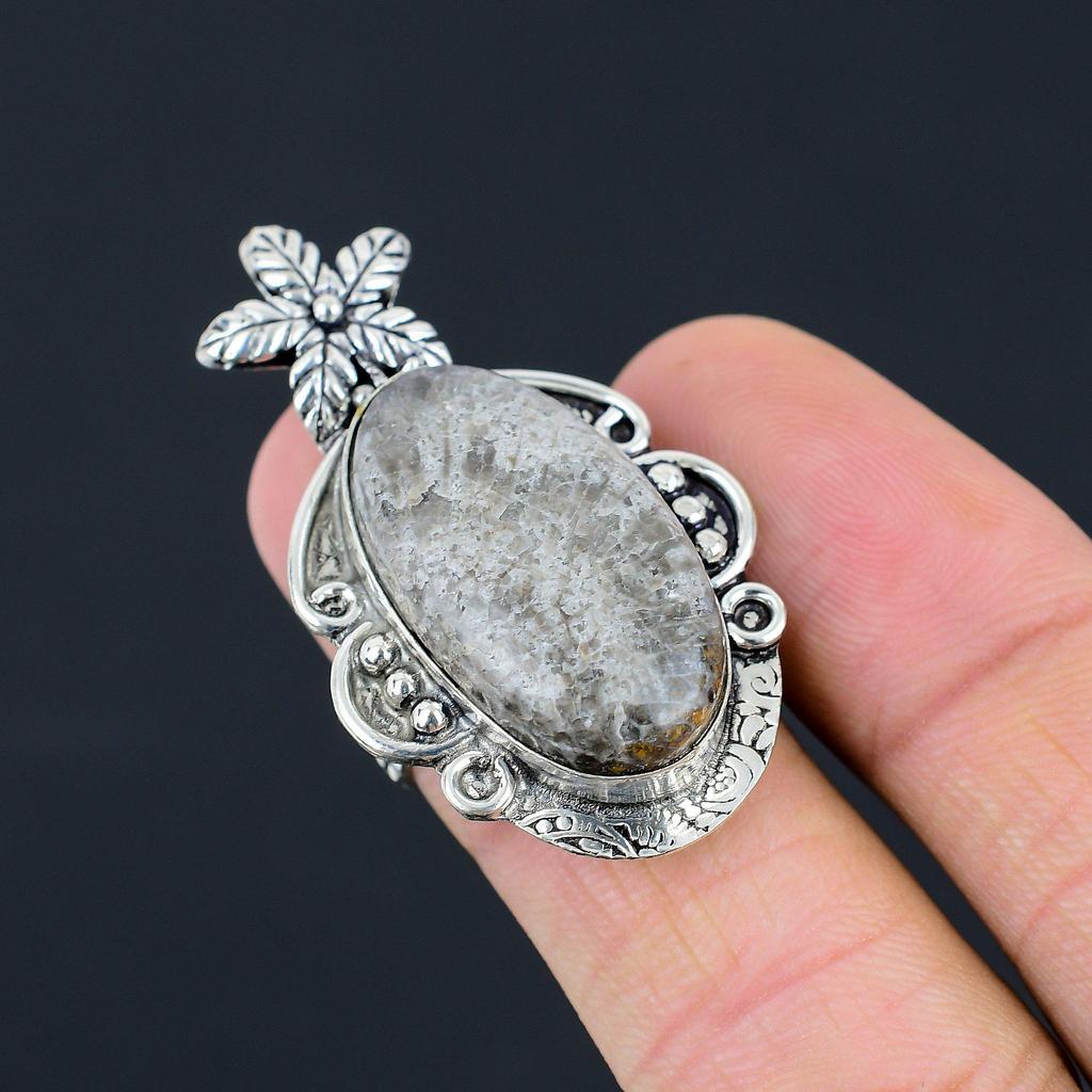 Sterling Silver Stingray Coral Gemstone New Flower Solitaire Statement Ring US 7