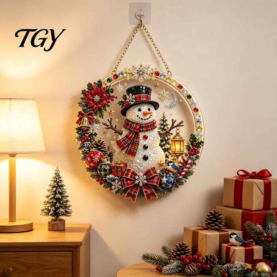 Hanging Ornaments for Bedroom Xmas Snowman Ornament, Round Acrylic Santa Reindeer Seasonal Party Decor Christmas Door Sign Festive Window Wall Tree
