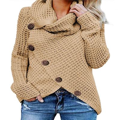 New Autumn and Winter Five-button Turtleneck Pullover Solid Color Women's Sweater Long-sleeved Knitted Sweater