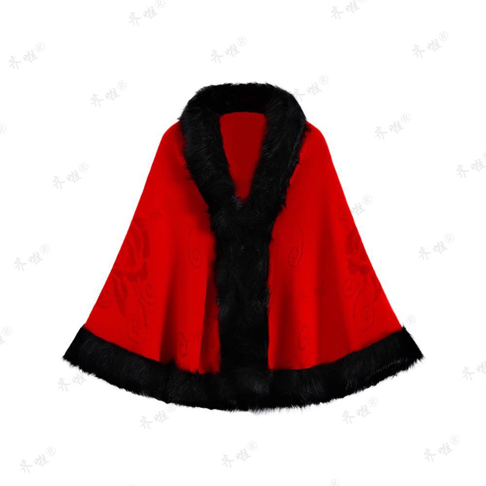 

Жіноча в язана жаккардова сукня осінь/зима з хутром лисиці Cheongsam One Size червоний