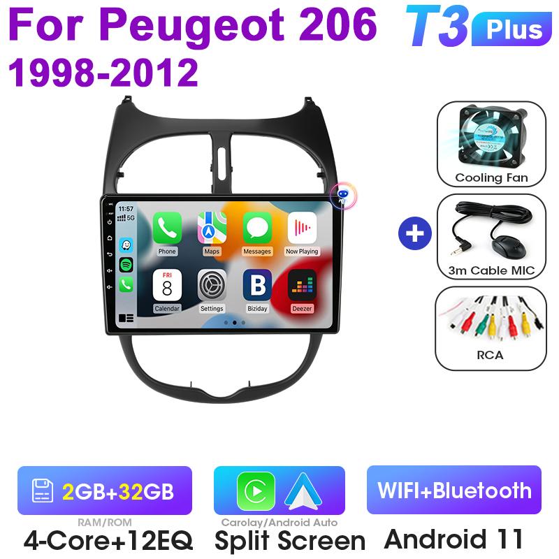 Für Peugeot 206 206CC SW 1998 - 2012 2 Din Android 12 Autoradio Multimedia Video Player GPS GPS 4G Carplay Auto Stereo Head Unit