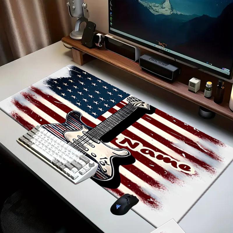 1PC Custom Name American Flag Guitar Art Mouse pad, keyboard and mouse desk pad, for computer notebook Birthday Gift For Any Room Or Office
