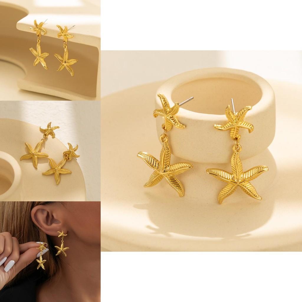 Fashionable Gold Starfish Earrings Elegant Alloy Star Shape Womens Jewelry For Autumn 2023
