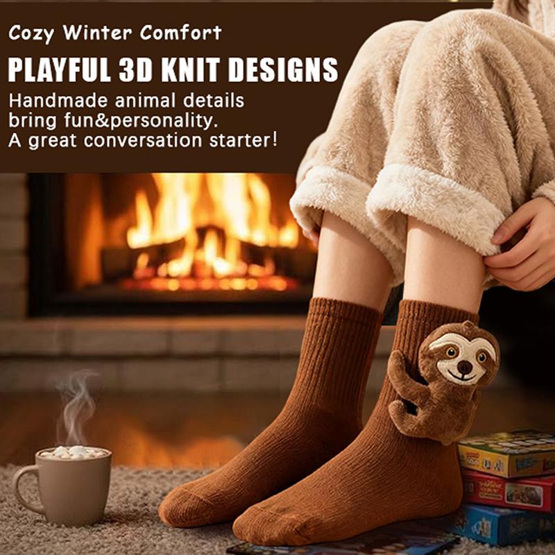 3D Strick Tier Faultier Socken,2025 Weihnachts-Socken für Damen Kollektion Lustig Niedlich Plüschtiere Umarmen Crew Socken für Kind