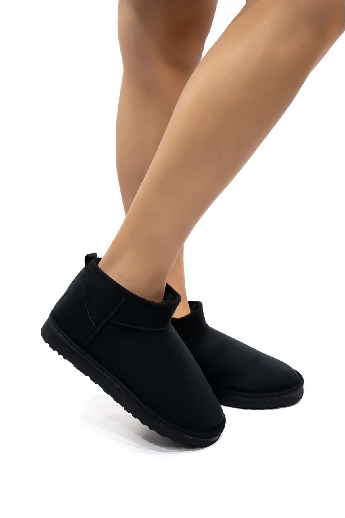 

Women Modern Stylish Fashion Women Black Suede Ankle Boots Furry Thick Sole Shoes