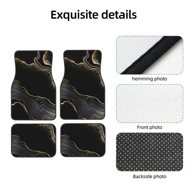 Abstract Black Gold Marble Car Floor Mats 4 Pieces Set Anti Slip Front and Rear Foot Mats Car Interior Accessories Universal