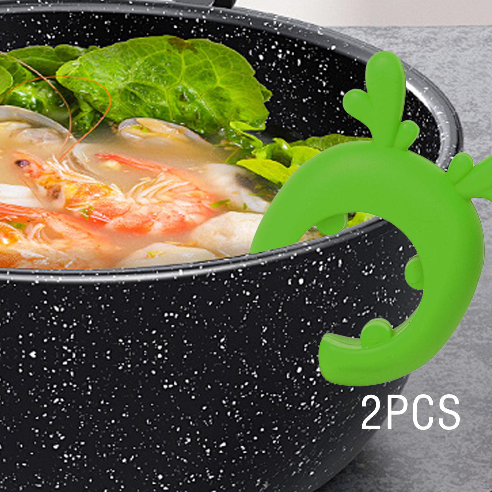 

2 Pieces Pot Clip for Spoons Silicone Spoon Rest, Non Slip, Kitchen Gadget Lid Lifter Pan зелений