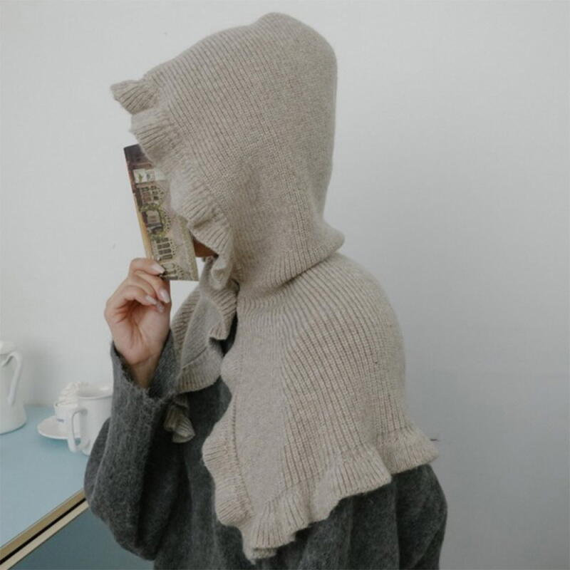 Women s Balaclava Goggin Knit Hoodie Hat C8654_Ivory