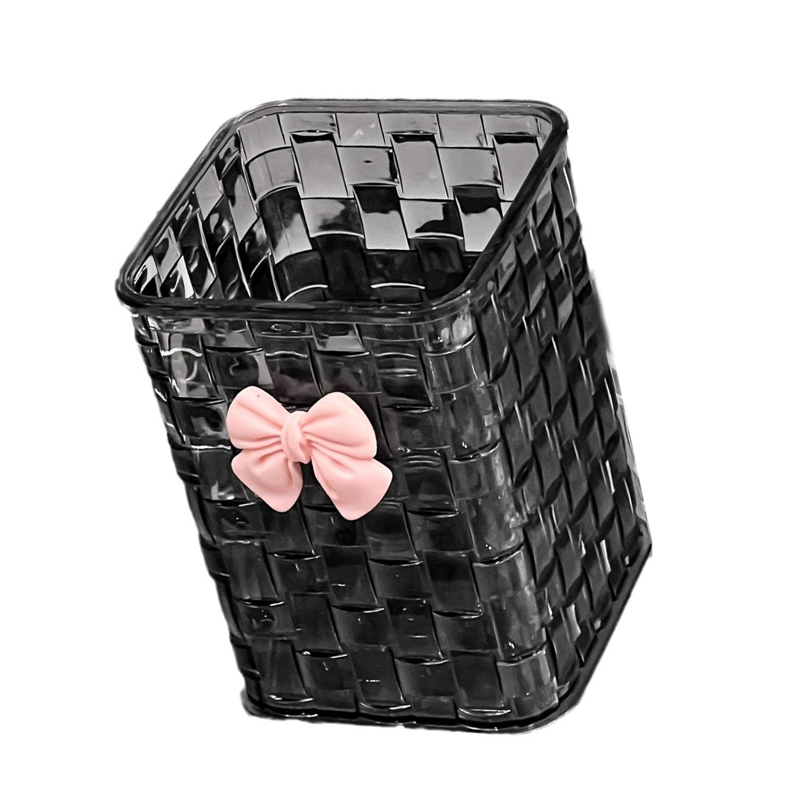 

Плетеный из ротанга текстурированный стакан для карандашей, настольные органайзеры для ручек, компактные настольные органайзеры для ручек, коробка для хранения кистей для макияжа серый