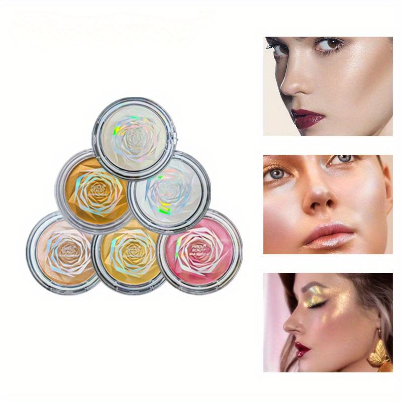Rose Diamond Highlighter Powder Palette, Blush Palette Face Highlighting Contouring, Pearlescent Eyeshadow Highlighter, Makeup Gift for Women