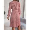 Women's Fashion Spring Fall Flower Pattern Print Long Sleeve O-Neck High Waist Casual Dresses