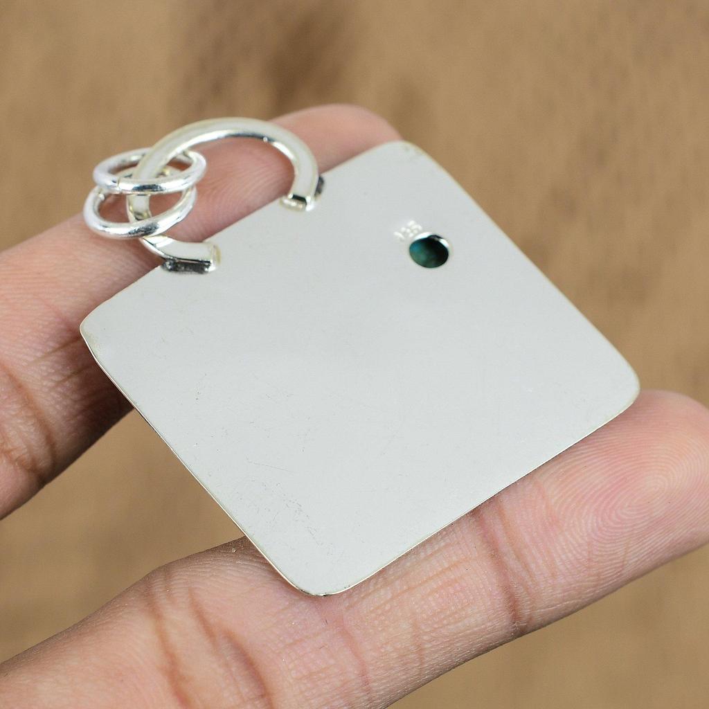 Round Natural Tibetan Turquoise No Stone 925 Sterling Silver Handcrafted Pendant