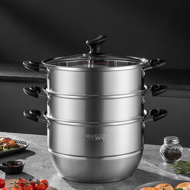 MAXCOOK 304 Stainless Steel 3-Layer Steamer Pot