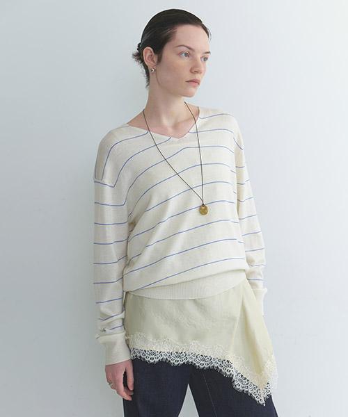 Onaenon Striped V-Neck Knit Nek6Sp217
