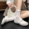 Fashion Cowhide Fashion Casual Ballet Shoes Flats 3Cm/6Cm Height-Enhancing Women 2025 New Summer White/silver Mary Jane Shoes