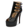 Women Patent Leather High Heel Sandals Back Zipper Platform Stiletto Ankle Boots for Office Nightclub Party Banquet Pole Dancing