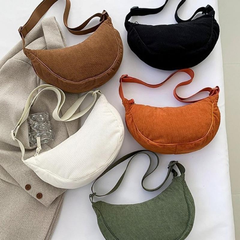 Japanese Single Dumpling Bag Corduroy Autumn and Winter New Women's Shoulder Bag Men's Satchel Underarm Bag Lightweight