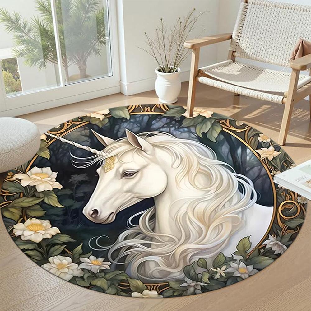 Unicorn Round Area Rug Suitable for Game Room Hallway Balcony Decorate room Antislip Round Carpet Decorate Offices Best for Christmas