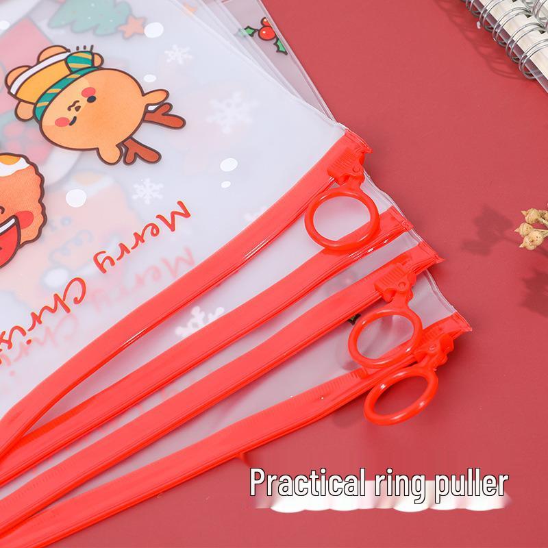Cartoon Christmas Finger Ring Document Bag - Cute Multifunctional Student Desktop Storage and Pencil Case