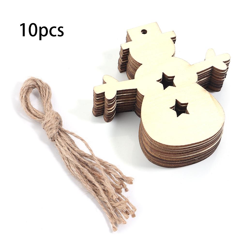 Wooden Christmas Hanging Ornaments Snowman Snowflake Bell shaped Pendant For DIY Craft Home New Year Christmas Tree Decoration