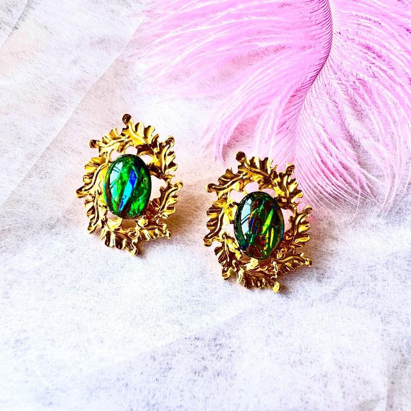 

Retro Jewelry Oval Earrings Hot Sale Popular Style Metallic Geometric Resin Earrings for Women Gift зелений