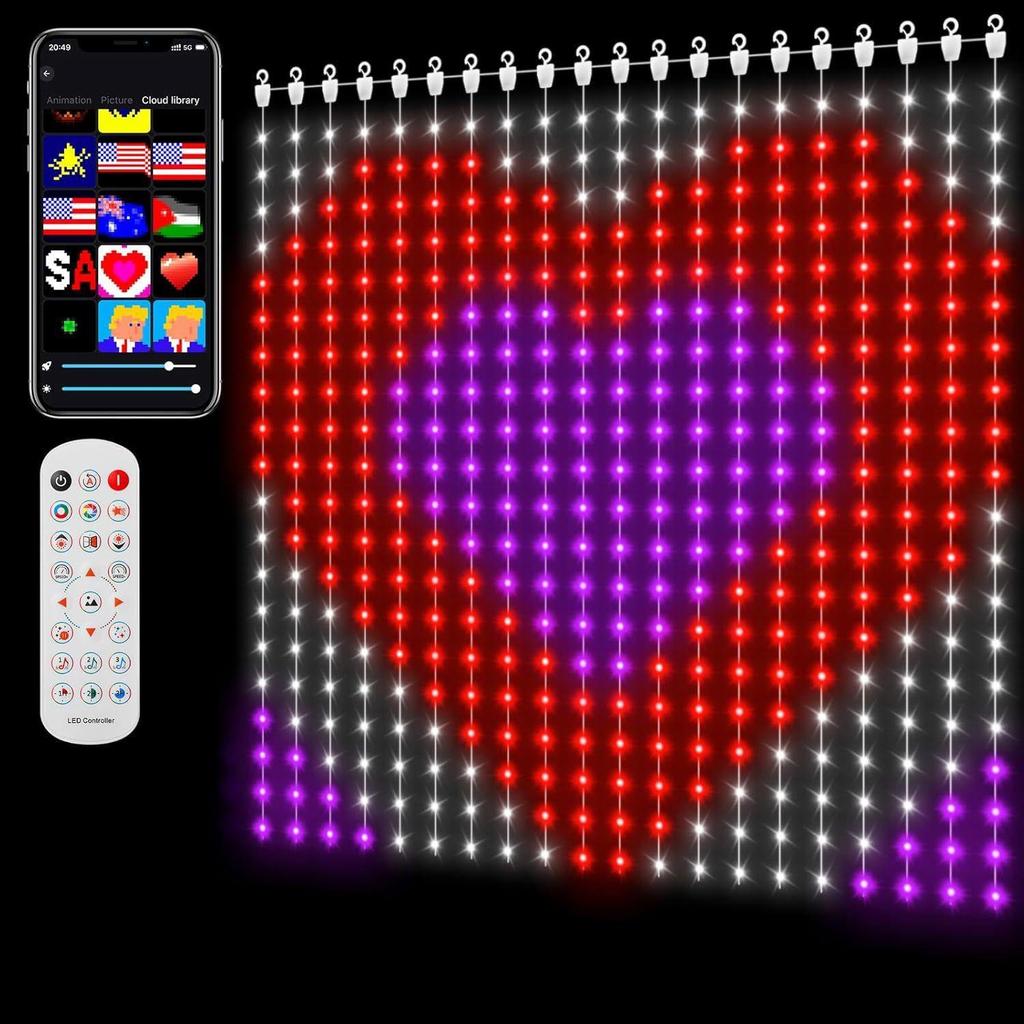 Smart LED String Curtain Lights with App-Controlled Custom Patterns and Text