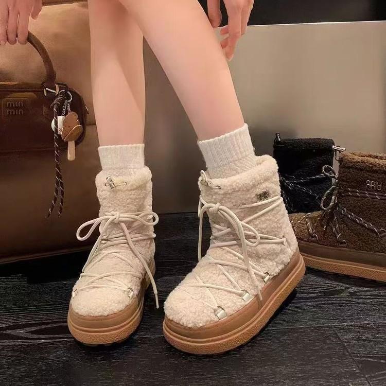 Thick-soled White Snow Boots, Small Warm and Piled Thickened Northeast Cotton Shoes 2025 Strap Design Fluffy Shoes for Women