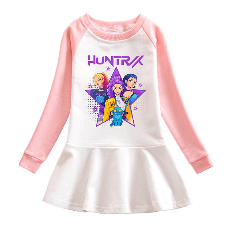 Girls Kpop Rumi Zoey Mira Hunters Print Regular Pleat Mesh Dress