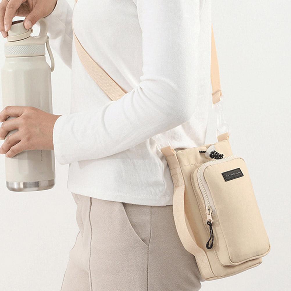 Shoulder Strap Water Bottle Carrier Bag Front Pocket Waterproof Water Bottle Holder Large Opening Adjustable Outdoor Supplies