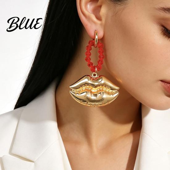 Statement Drop Earrings 1 Pair Red Faux Crystal Beaded Ring