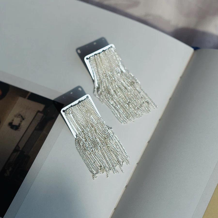 BF CLUB 925 Sterling Silver Earrings For Women Trendy Simple Square Tassel Earring Jewelry Prevent Allergy Party Accessories