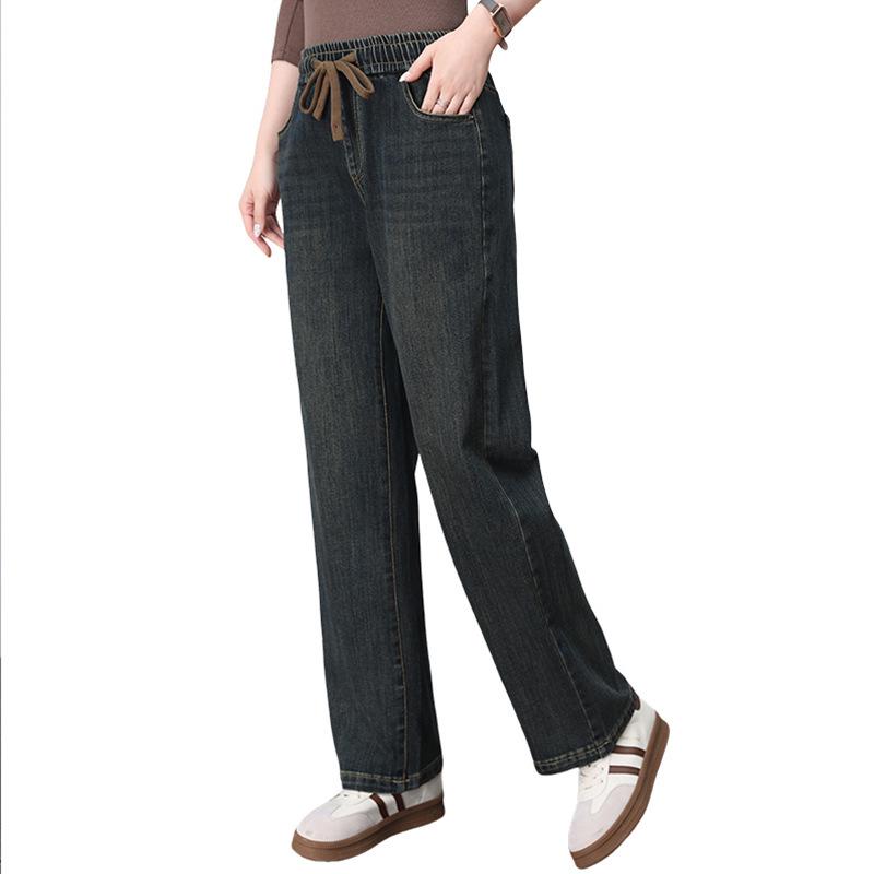Women's Retro Elastic Waist Jeans, Plus Size, Slimming Straight Leg, Spring/Autumn 2025.