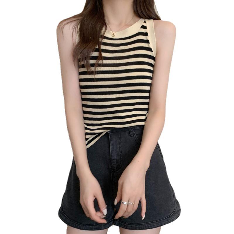 Women's Striped Sleeveless Knitted Summer Tank Top - Slimming, Sweet, and Cute