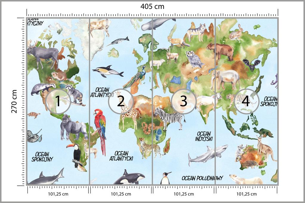 Photomural Watercolour World Map Washable Fleece 405x270