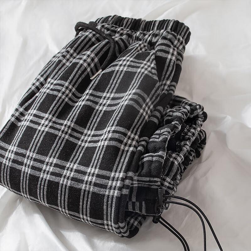 Syborg Women's Fleece-Lined Plaid Cuffed Casual Pants