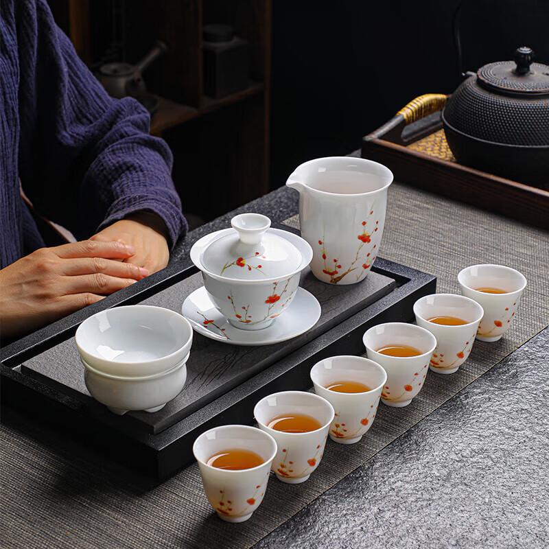 

Tuopai 10-Piece Hand-Painted Mutton Fat Jade Porcelain Tea Set