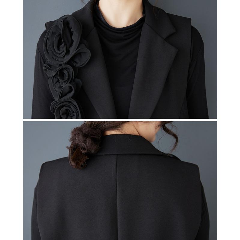 DIMANAF 2025 Spring Plus Size Women Sleeveless Buttons Vest Flower Style Solid Coat Casual Loose Black Tops