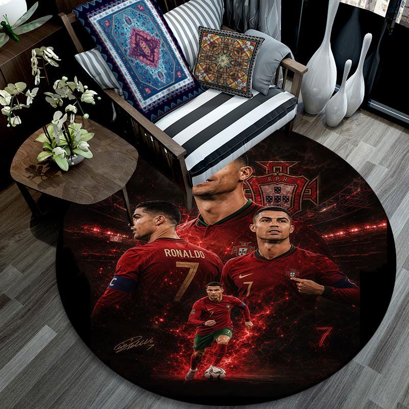 Cristiano Ronaldo bedruckter runder Teppich, rutschfester waschbarer runder Teppich für Wohnzimmer, Schlafzimmer, Spielzimmer, Sportfan-Dekoration, Feiertags-Geburtstagsgeschenk