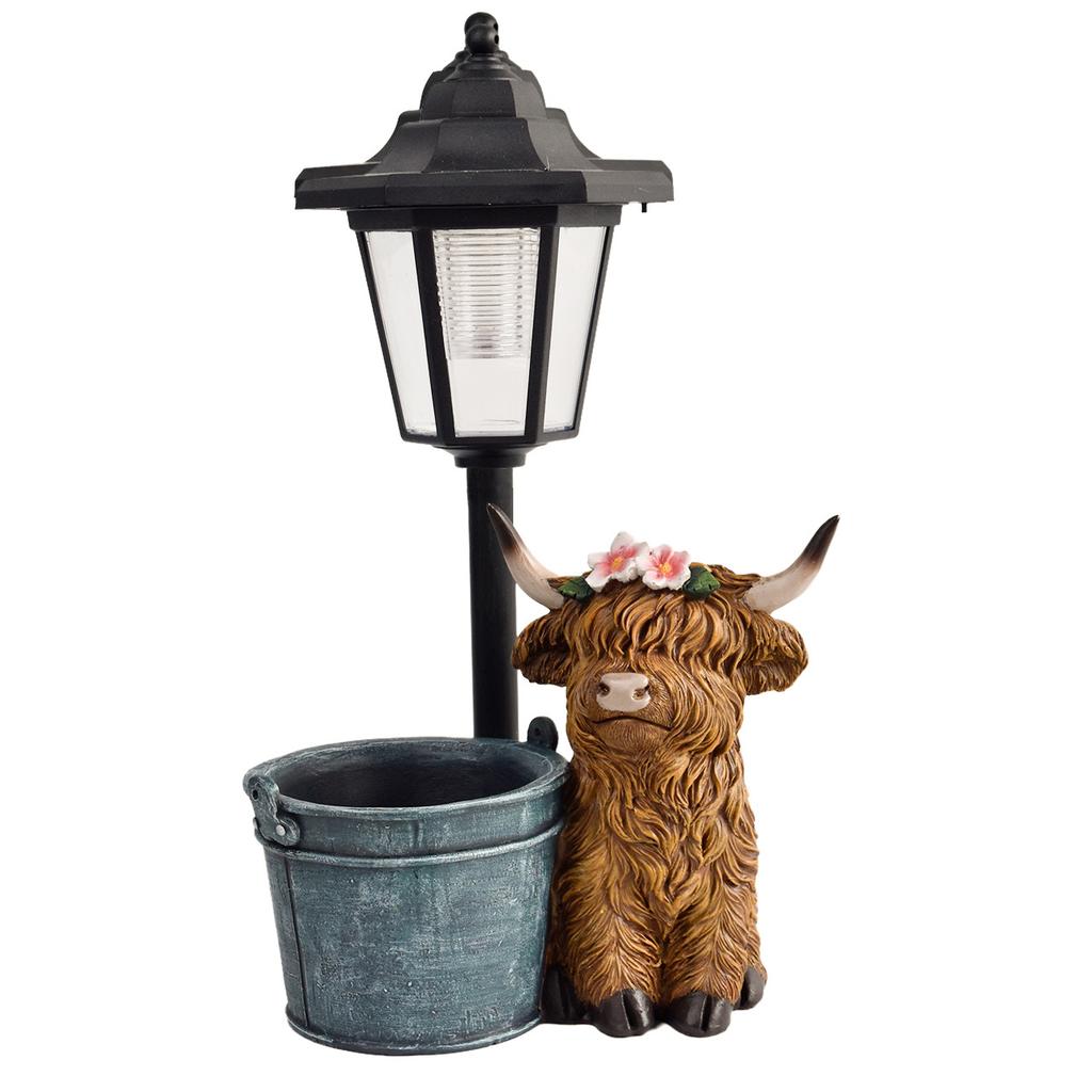JYL TS/133,Garden Figurine Highland Cow Solar Light Yak Outdoor Garden Decor Resin Craft