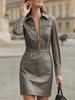 2025 European & American Slimming Women's PU Leather Suit Dress with Waist-Cinching Design