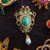 Vintage Antique-Style Gemstone Brooch for Men and Women - Party Dress Accessory