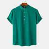Summer 2024 Bestseller: Men's Solid Color Cotton Linen Stand Collar Short Sleeve Shirt - European & American Style