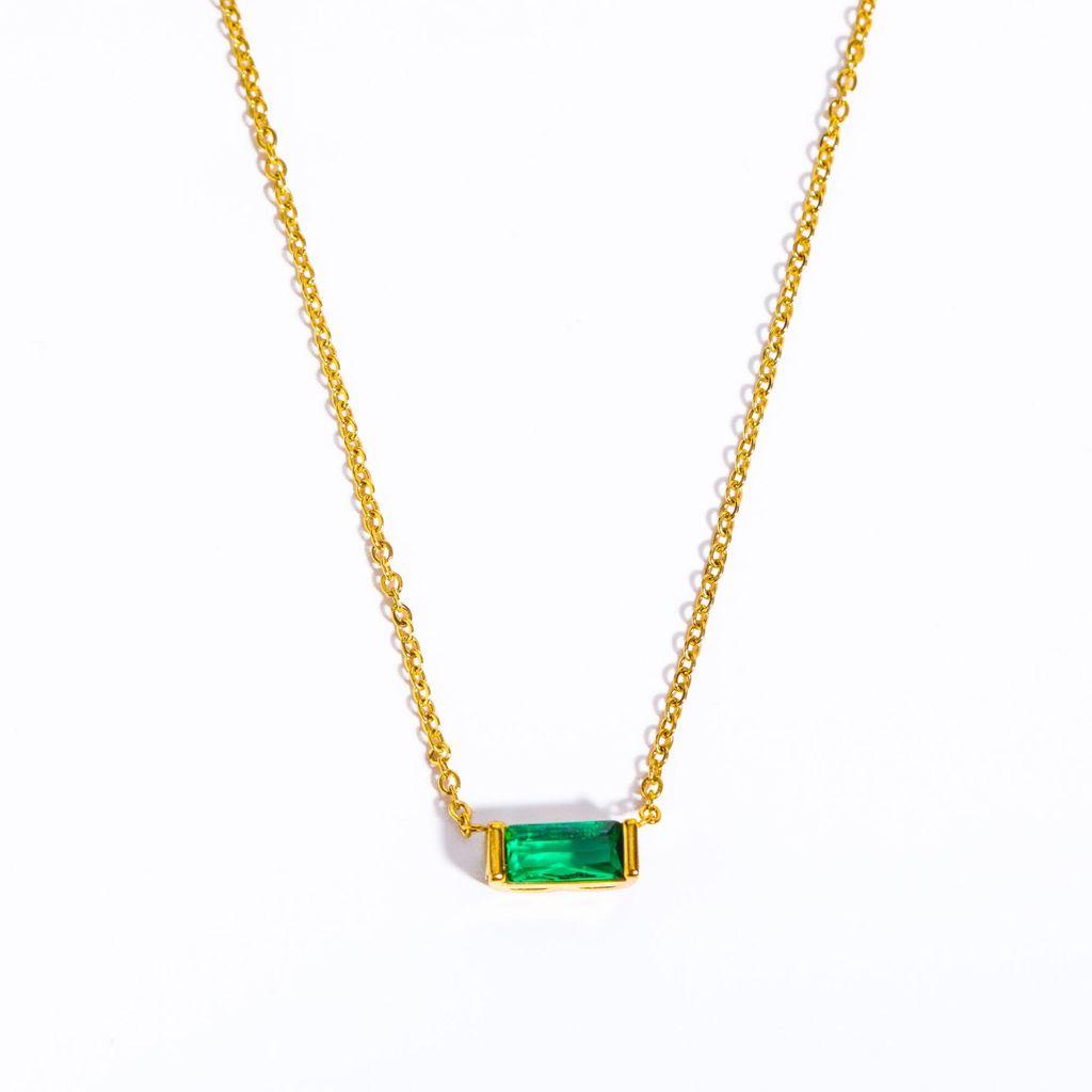 Titanium Steel Birthstone Pendant Necklace For Women Men With Geometric Design
