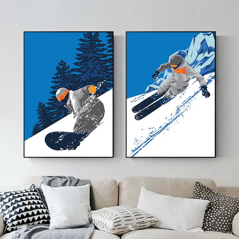 Nordic Downhill Skiing Climbing Winter Posters Print Canvas Painting Holiday Wall Art Picture For Living Room Home Decoration