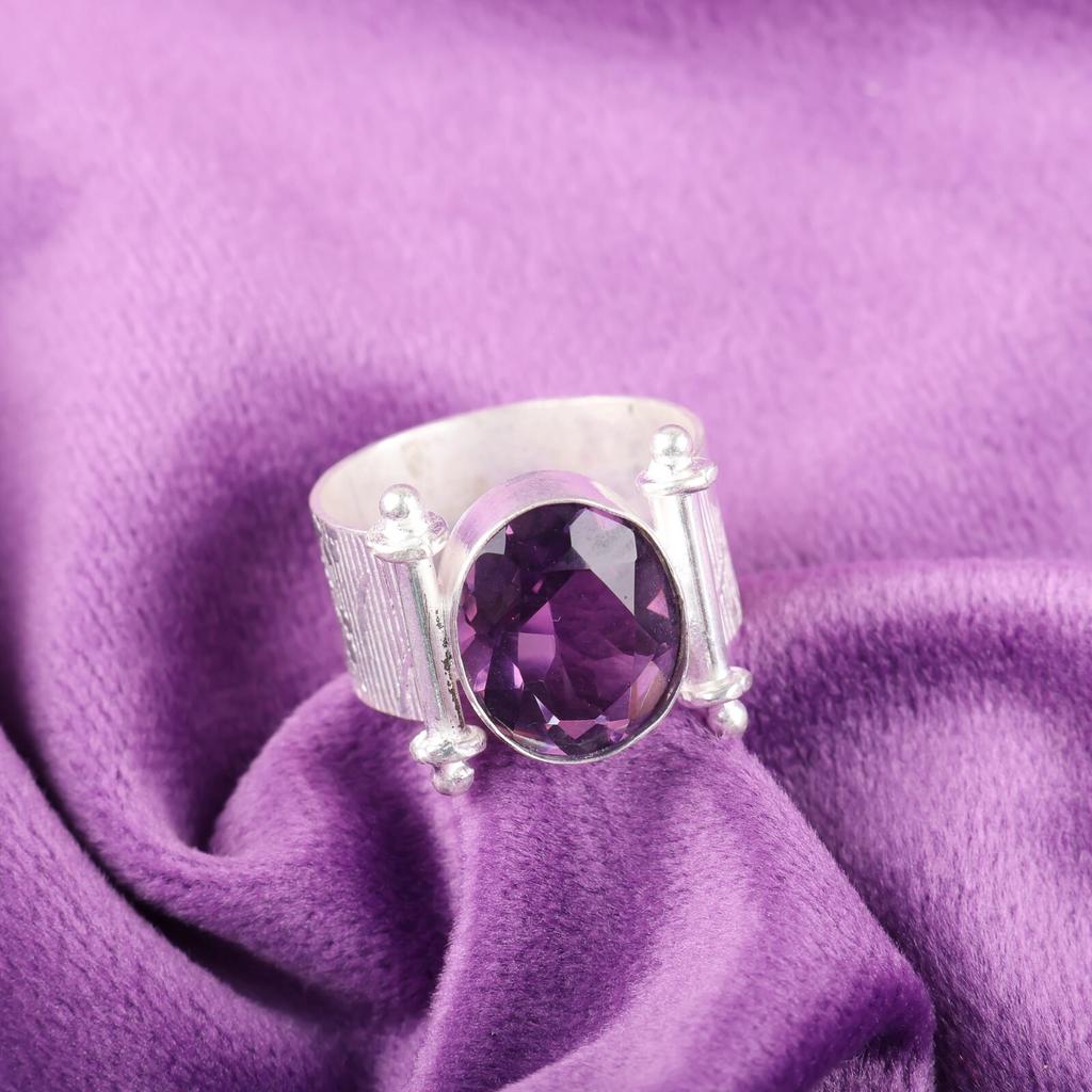 Natural Amethyst Gemstone 925 Sterling Silver Jewelry Handmade Women Gift Ring RR-22-13