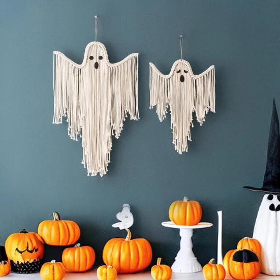 Halloween Ghost Decorations Hand-Woven Tassel Ghost White Rope Ghost Decor Hanging Ghost Wall Art Gift
