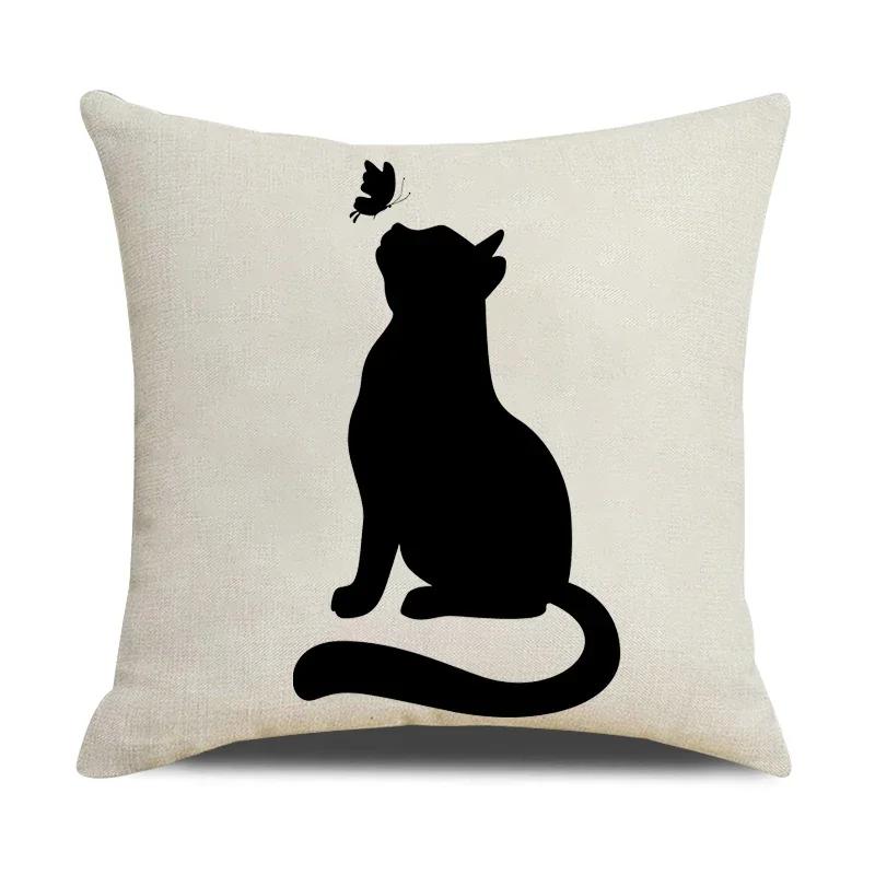 Funny Cats Printed Cushion Cover 45x45cm Linen Pillow Case Farmhouse Home Office Decor Throw Pillowcase Pillow Cover for Pillows