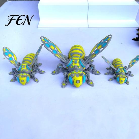 Collectible Bee Toy 3D Printed Mechanical Figurine, Cyberpunk Hornet Ornament with Desktop Movable Joints, Stress Relief Articulated Insect